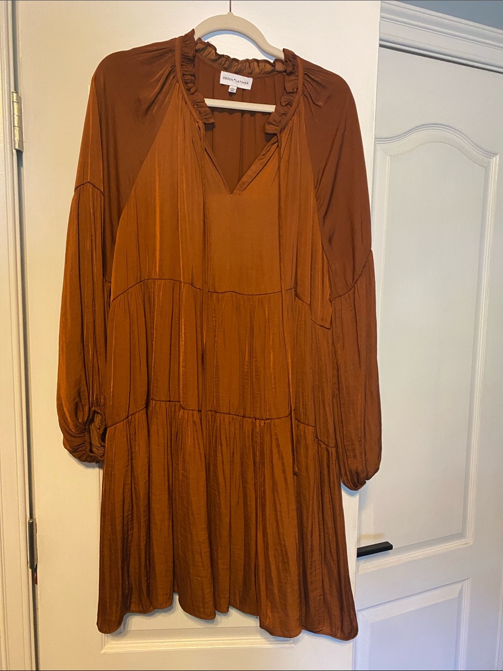 Gibson Latimer Rust Tiered Long-Sleeve Dress